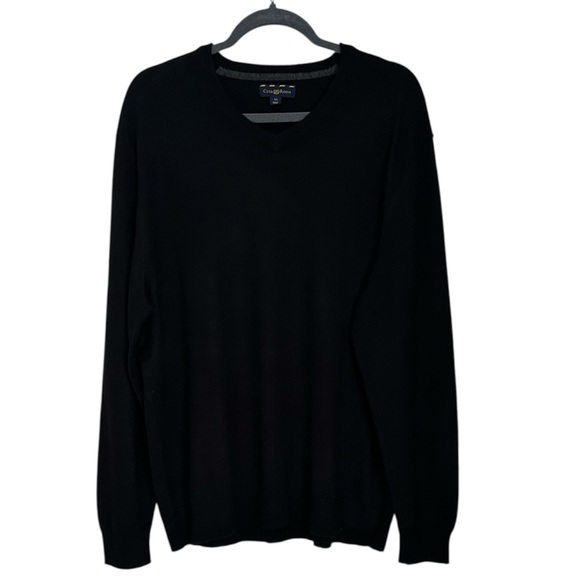 Club Room Men’s XL Black Merino Wool Blend V Neck Sweater Classic Minimalist - Picture 1 of 9